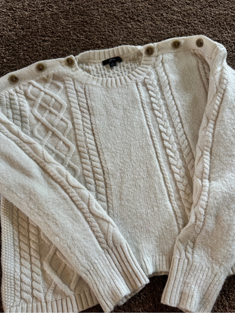 J. Crew Cream Fisherman Cable-Knit Button-Shoulder Sweater